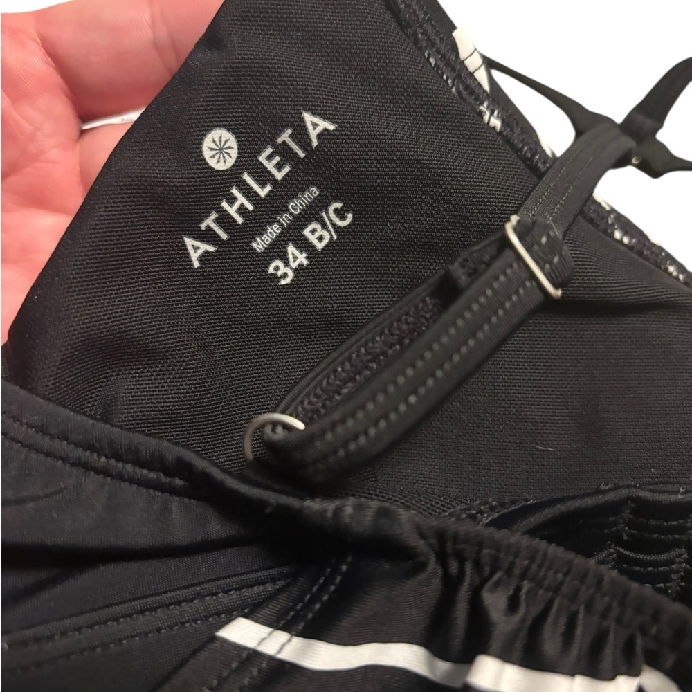 New ATHLETA Women’s 34 B/C Black Stripes Blousy Tankini Swim Top Modest Athletic - Picture 3 of 4